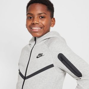 Nike Sportswear Tech Fleece - Sudadera con capucha de cremallera completa para niños grandes (HV5867-063, Gris Oscuro Jaspeado/Gris Oscuro Jaspeado) Talla Grande