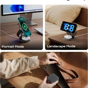 KU XIU Qi2.2 25W Magnetic Wireless Charger, Foldable 3 in 1 Travel Charging Station for iPhone 17/16/15/14/13/12, 5W for Apple Watch & AirPods, Aluminum Alloy Design, 45W GaN Adapter Included, Gray