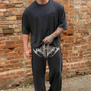 Men's Graphic Baggy Sweatpants Men Gym Pants Stretchy Casual Athletic Joggers with Pockets for Workout Training