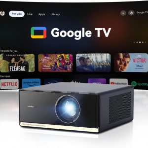 Proyector Wanbo X5 Pro Google TV compatible con 4K, proyector inteligente de 1100 lúmenes ANSI con WiFi y Bluetooth, proyector de películas para exteriores y hogar, enfoque automático y corrección