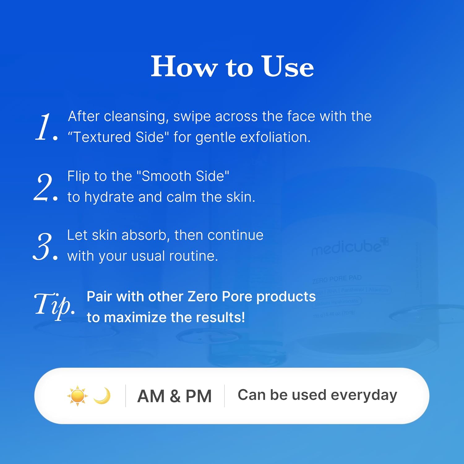 medicube Almohadillas de tóner Zero Pore Pad 2.0 | Almohadilla facial de doble textura para exfoliación y cuidado de poros con 4.5% de ácido láctico AHA, 0.45% ácido salicílico BHA | Ideal para todos, cuidado de la piel coreano, 70 almohadillas (1 paquete)