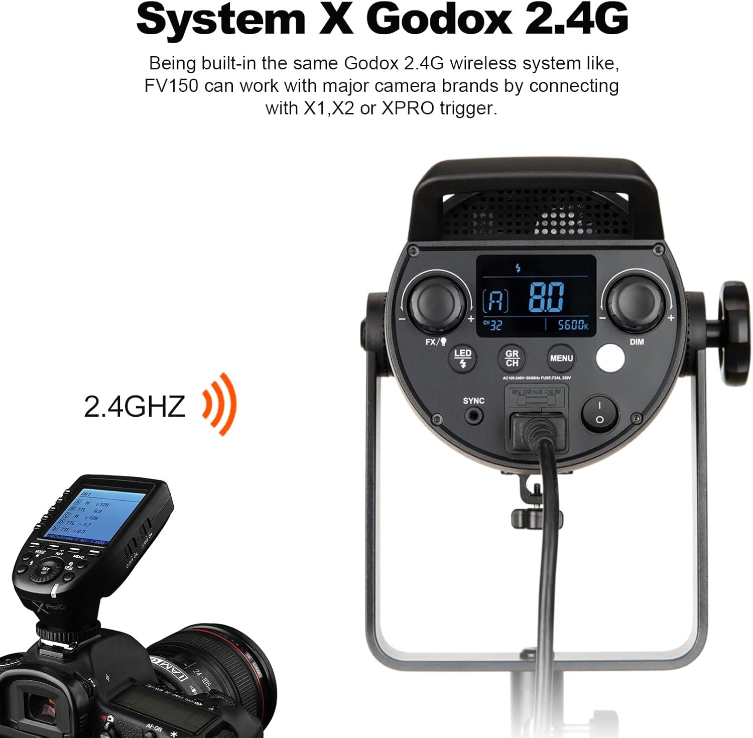 Godox FV150 150W 2.4G Flash LED Light, 1/8000s High Speed Sync, CRI96+, TCLI 96+, 12000LUX, 5600K±200K, Built in 8 FX Special Effects Modes, Compatible for Canon, Nikon, Sony, Olympus,Panasonic, Pent