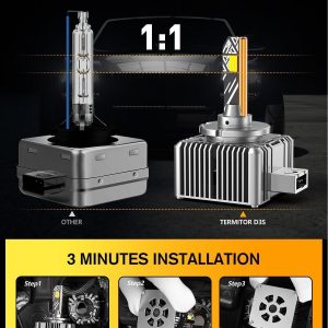 Termitor D3S Bulbs, 50,000LM Ultra Bright, 6500K Cool White, IP68 Waterproof, 1:1 D3S Original HID Size Direct, Plug and Play Installation, Long Lasting Performance, Pack of 2
