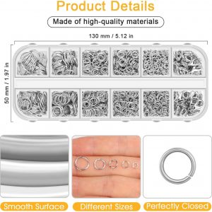 Anezus 1200PCS Jump Rings for Jewelry Making Kit, Jump Rings and Necklace Clasps with Jump Ring Pliers Tools for Jewelry Making Supplies and Necklace Repair (Silver)