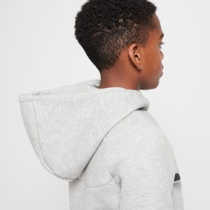 Nike Sportswear Tech Fleece - Sudadera con capucha de cremallera completa para niños grandes (HV5867-063, Gris Oscuro Jaspeado/Gris Oscuro Jaspeado) Talla Grande