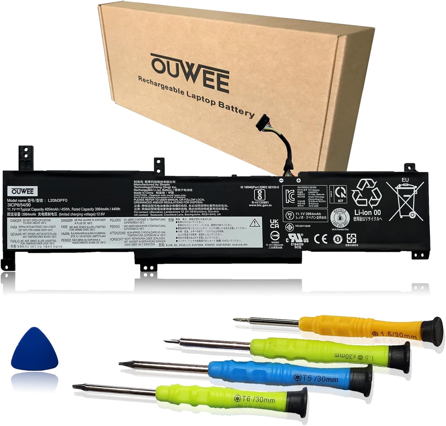 L20M3PF0 Laptop Battery Compatible with Lenovo IdeaPad 3-14ITL6 3-15ITL6 3-17ITL6 / S14 V14 V15 V17 G2-ITL G3-IAP / K14 Series L20C3PF0 L20L3PF0 L20M3PF0 45Wh 4054mAh 11.1V