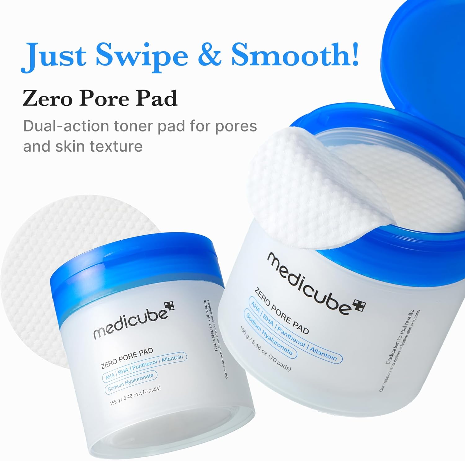 medicube Almohadillas de tóner Zero Pore Pad 2.0 | Almohadilla facial de doble textura para exfoliación y cuidado de poros con 4.5% de ácido láctico AHA, 0.45% ácido salicílico BHA | Ideal para todos, cuidado de la piel coreano, 70 almohadillas (1 paquete)