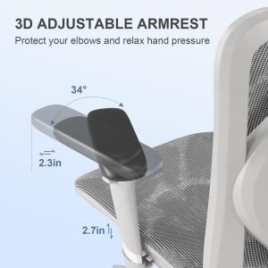 SIHOO M57 Ergonomic Mesh Office Chair, High Back Home Desk Chair with 3D Armrests, Lumbar Support and Adjustable Headrest, Comfortable Computer Chair, Big & Tall Office Chair Hold 330 LBS-Light Grey