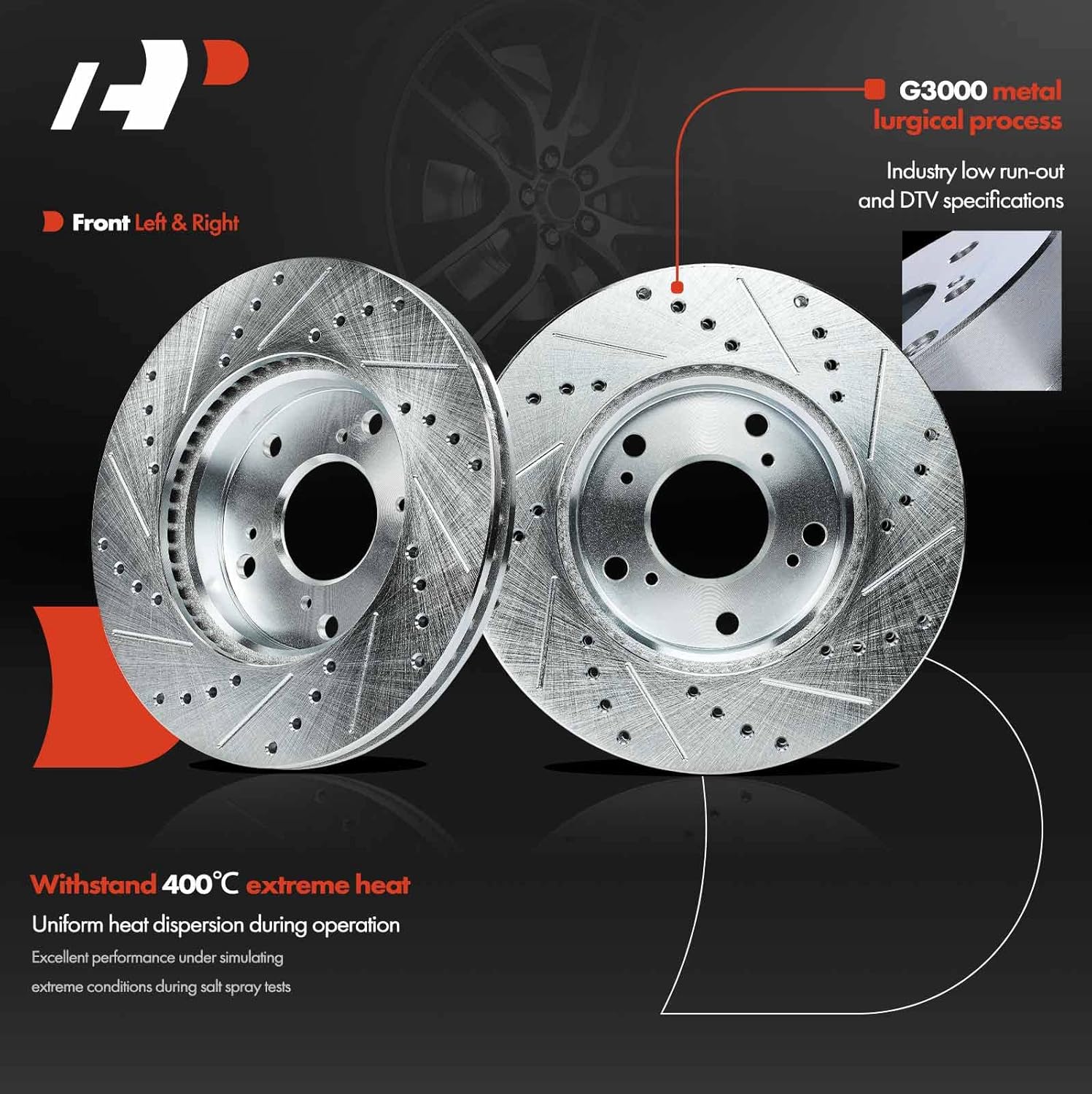 A-Premium 10.32 inch (262mm) Front Drilled and Slotted Disc Brake Rotors + Ceramic Pads Kit Compatible with Honda Models - Civic 2012, Civic 2013-2015 (Manual Transmission), 1.8L, 6-PC Set