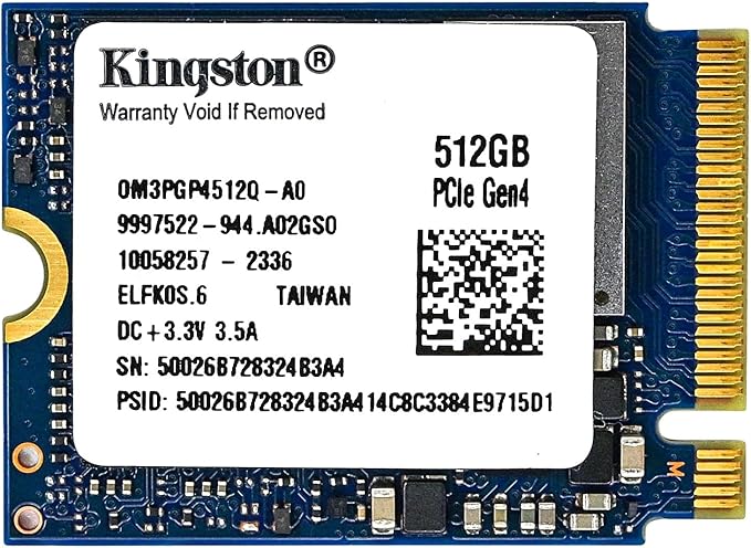 Kingston SSD M.2 2230 PCIe Gen 4.0x4 NVMe SSD TLC NAND de 512 GB (velocidades de hasta 4700 MB/s) OM3PGP4512Q-A0 compatible con Steam Deck Surface Ally Mini PCs