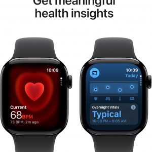 Apple Watch Series 11 [GPS 42mm] Smartwatch with Jet Black Aluminum Case with Black Sport Band - S/M. Sleep Score, Fitness Tracker, Health Monitoring, Always-On Display, Water Resistant