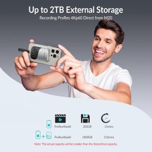 GiGimundo SSD magnético M20 de 512 GB, SSD portátil, aleación de zinc duradera, máximo 2000 MB/s para PC a través de USB-C 3.2 Gen 2x2, compatible con 15 Pro/15 Pro Max/16 Pro Max, Mac, tableta