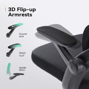 SIHOO Ergonomic Office Chair, Adjustable Lumbar Support, 110-130° Tilt, 3D Flip Up Armrests, Rolling Computer Desk Chair with Headrest-Dark Black