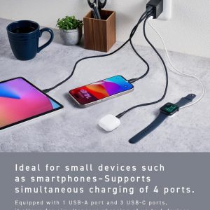 CIO 65W GaN Charger Block, Compact 4-Port Adapter with 3 USB-C Ports & 1 USB-A, Max 67W USBC Fast-Charging Multi-Device Wall Charger Block for Laptop/Phone/Tablet, NovaPort Quad II 67W3C1A (Black)