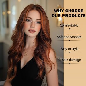 SeclitWu Long Ginger Wavy Wig for Women Middle Part Wavy Wigs Natural Looking Synthetic Heat Resistant Fiber Wig for Halloween Party Daily Use (26 Inch)