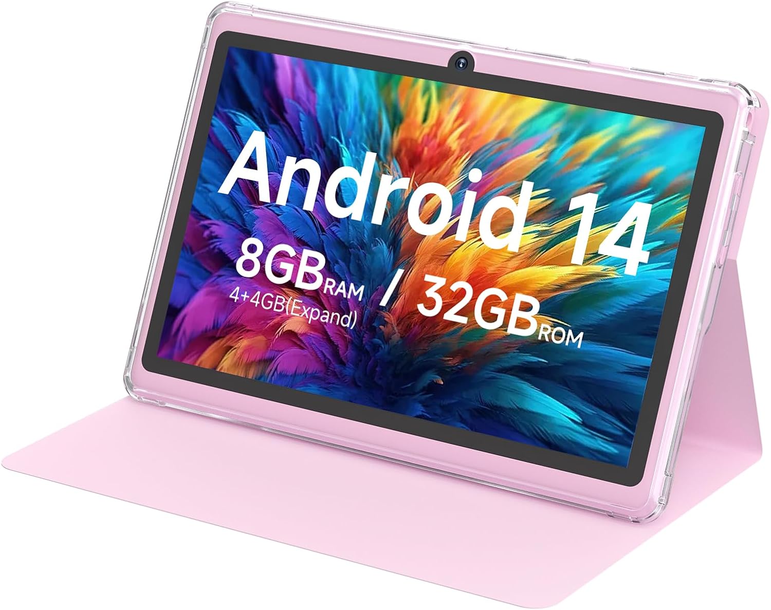 HOTTABLET Tablet 7Inch Android 14.0 with Protective Case, 8GB(4+4GB Expand) RAM+ 32GB ROM, IPS Screen, Dual Camera, Bluetooth 5.0 WiFi Tab (Pink)