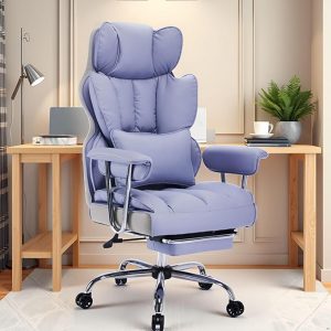 Efomao - Silla ejecutiva de escritorio para oficina, con reposapiés, soporte lumbar y capacidad de carga hasta 400 libras, silla de computadora grande y alta de cuero sintético, morado