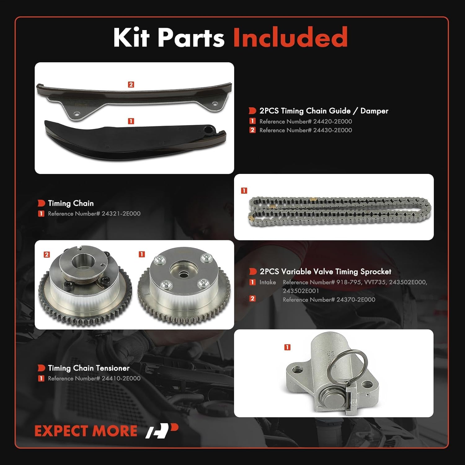 A-Premium 6PCS Engine Timing Chain Kit W/Sprocket & Tensioner & Guide Compatible with Hyundai Elantra 2011-2013, Elantra GT 2013 & Kia Soul 2012-2014 - DOHC, 1.8L 2.0L