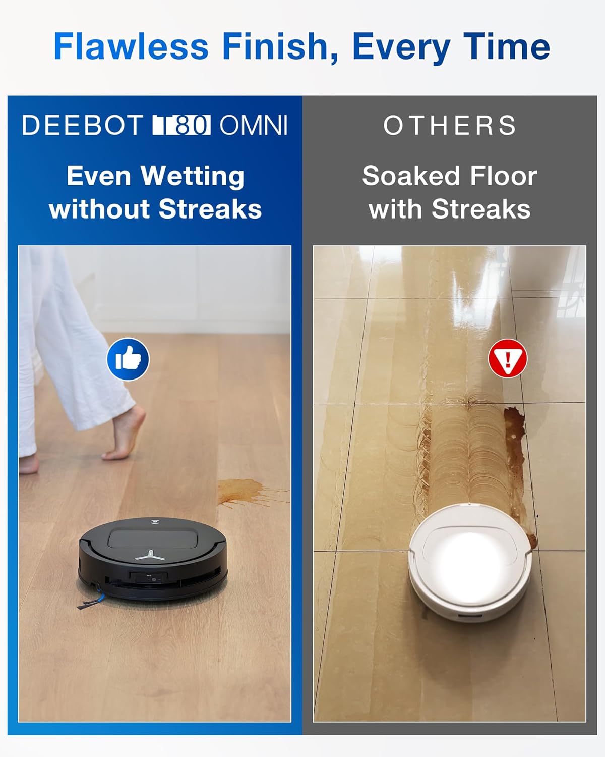 ECOVACS DEEBOT T80 Omni Robot Vacuum and Mop, 18,000Pa Suction, OZMO Roller Mop with TruEdge, Zero-Tangle Brush, AI Navigation, All-in-One Station
