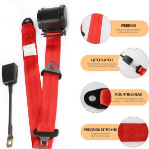 2 unidades de cinturón de seguridad universal de 3 puntos ajustables y retráctiles para Go Kart, club de carritos de golf, SUV, autos tipo minivan, UTV (Rojo)