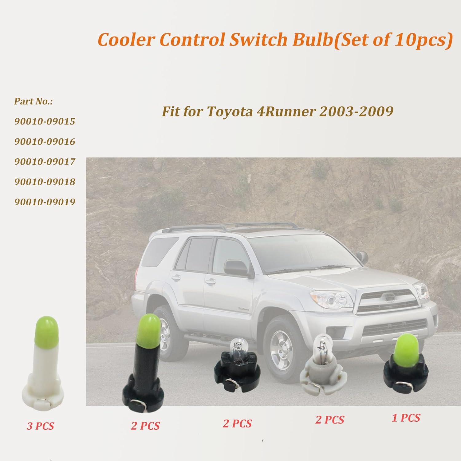 Bombilla de interruptor de control enfriador (juego de 10 unidades) apta para Toyota 4Runner 2003-2009, repuesto #90010-09015 90010-09016 90010-09017 90010-09018 90010-09019