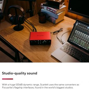 Focusrite Scarlett 4i4 - Interfaz de audio USB de 4ª generación, para músicos, compositores, guitarristas, creadores de contenido — Grabación de alta fidelidad, calidad de estudio y todo el software