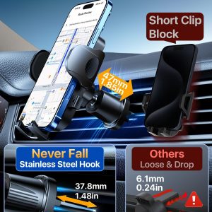 YRU True Military-Grade [360° Rotation Suction] 2026 Ultimate Car Phone Holder Mount 【90+LBS Safest Strongest & Patent Certs】 Dashboard Windshield Vent for iPhone 17 16 Pro Max Samsung, Gloss Black