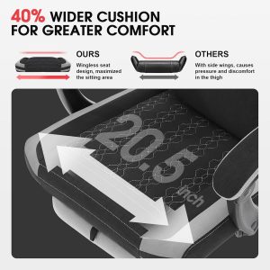 Gaming Chair, Fabric Computer Chair with Massage, Office Chair with Pocket Spring Widened Cushion, High Back Ergonomic Chair with Footrest Lumbar Support Upgraded Metal Legs 350LBS (Grey)