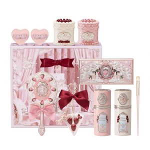 Flower Knows Strawberry Cupid 12-Piece Makeup Gift Box Set,Lip Cream×2+Liquid Blush×2+Makeup Palette×1+Hand Mirror×1+Solid Perfume×1+Hair Clip×1+Cushion Powder Puff×2+Eyeshadow Brush×1+Gift Box×1