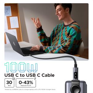 UGREEN Uno - Cable USB C a USB C de 100 W, cable de carga rápida tipo C con pantalla LED para iPhone 17/17 Air/17 Pro/17 Pro Max/16, MacBook Pro/Air, iPad Pro/Air, Galaxy S25 Ultra de 6.6 pies, color
