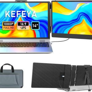 KEFEYA Laptop Screen Extender, 14" FHD 1080P IPS Laptop Monitor Extender Dual Screen, Portable Monitor for Laptops 13-17" with USB-C/HDMI Port, Plug n Play for Windows/Mac/Android/Switch/PS5