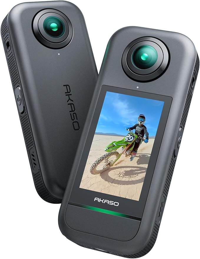 AKASO 360 Cámara de acción a prueba de condiciones climáticas 360° - Video 360 de 5.7K con sensores de 1/2 pulgada 48 MP, foto 360 de 72 MP, 360-SuperSmooth, pantalla táctil de 2.29 pulgadas, efecto