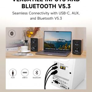 Edifier M60 Multimedia Speaker Bluetooth 5.3, 66W RMS, Hi-Res Audio & Hi-Res Wireless Audio, LDAC,3" Mid Bass & 1" Tweeter, USB-C & Aux Inputs, Compact Desktop Speaker – Classic Oak