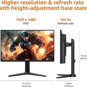 Amazon Basics 24 Inch (23.8 inch viewable) Gaming Monitor, FHD 1080P, 165Hz, VESA Compatible, Adaptive sync, 1ms Response, Black