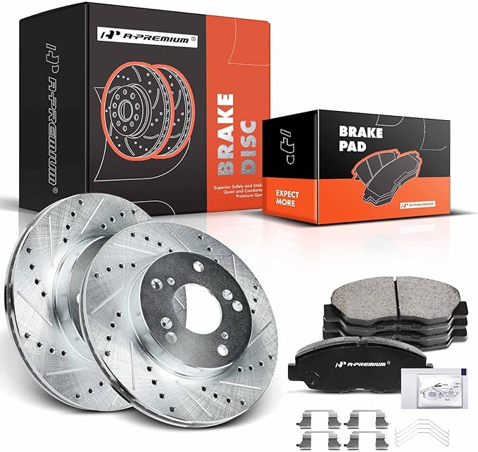 A-Premium 10.32 inch (262mm) Front Drilled and Slotted Disc Brake Rotors + Ceramic Pads Kit Compatible with Honda Models - Civic 2012, Civic 2013-2015 (Manual Transmission), 1.8L, 6-PC Set