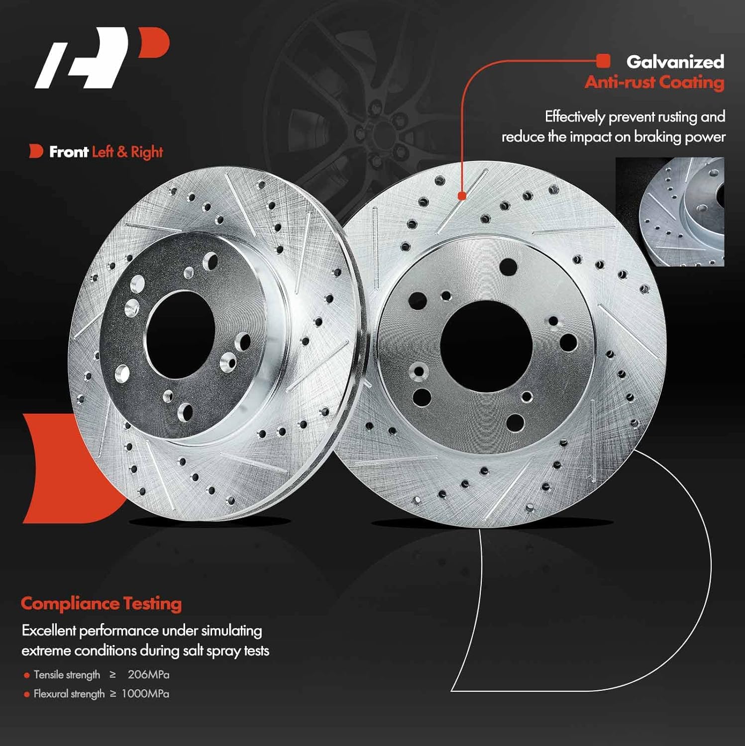 A-Premium 10.32 inch (262mm) Front Drilled and Slotted Disc Brake Rotors + Ceramic Pads Kit Compatible with Honda Models - Civic 2012, Civic 2013-2015 (Manual Transmission), 1.8L, 6-PC Set
