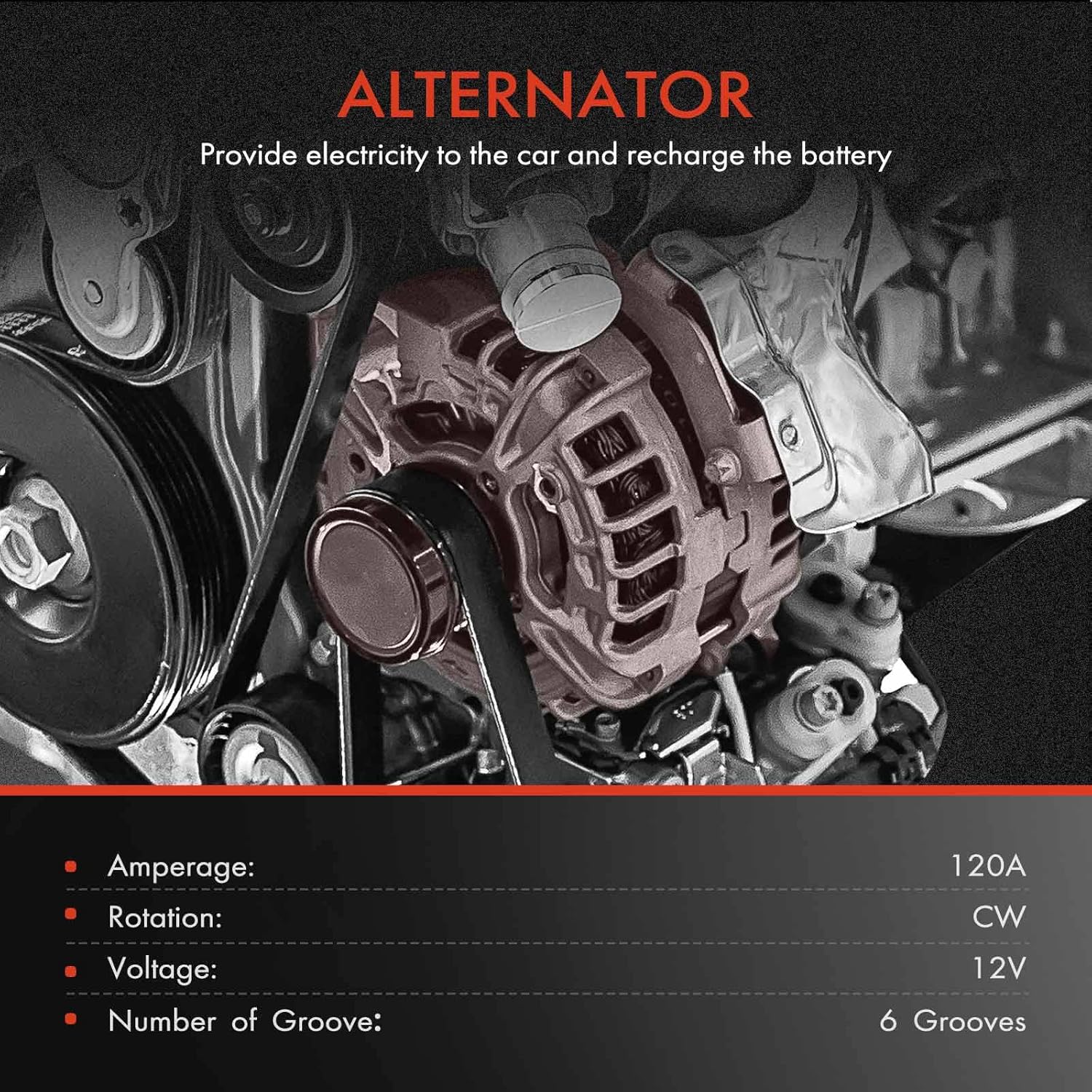 A-Premium Alternador compatible con Mercedes-Benz C240 01-05, C32 AMG, C320, SLK32 AMG, SLK320, CLK320, ML320, ML350 y Chrysler Crossfire, polea de 6 ranuras de 12V 120A CW, reemplazo # 0124515055 6,