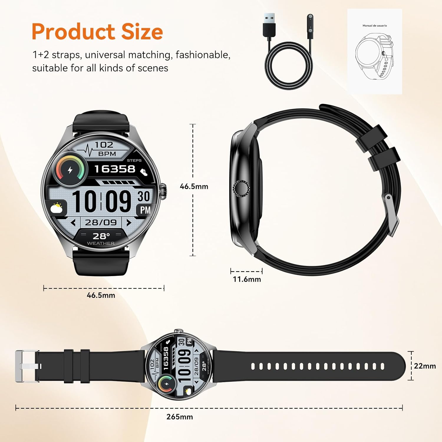 iBesi Smart Watches for Men Women with 1.43" AMOLED Display, 7-Day Battery, 120+ Sport Modes, Bluetooth Calling, Heart Rate & Sleep Monitor, IP68 Waterproof Compatible for iPhone and Android (Black)