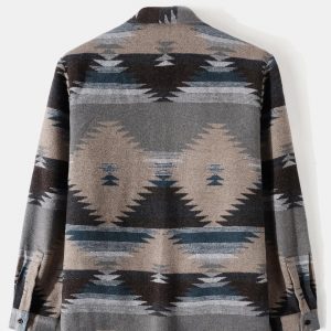 VIEWON Men's Casual Print Button Down Long Sleeve Lightweight Lapel Western Shacket Jacket Coat