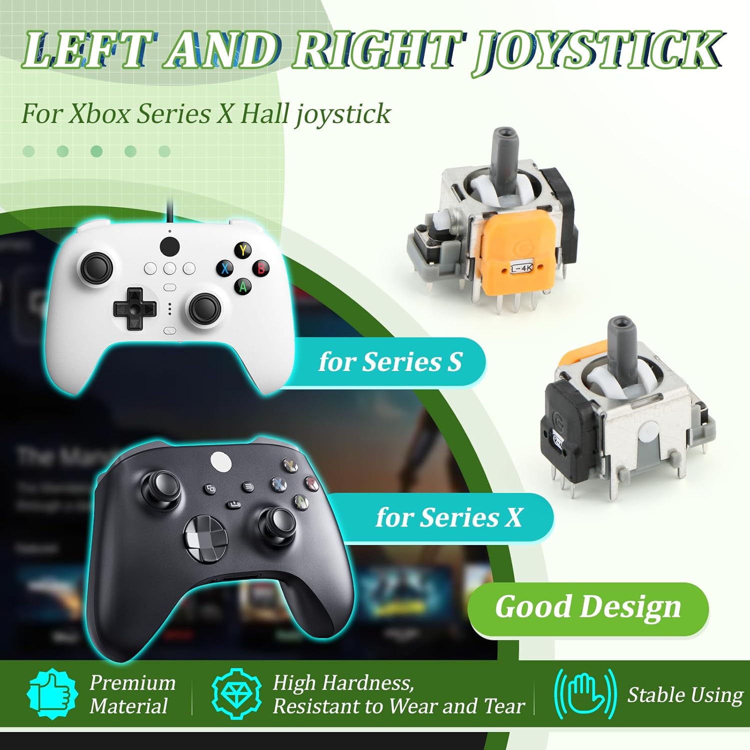4Pack Joysticks for Xbox Series S/X Hall Effect Joystick Replacement for Xbox Series S/X 3D Analog Sensor Module Thumb Stick Controller Accessories Parts with Repair Tools