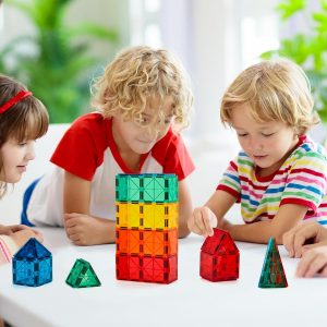 FNJO - Azulejos magnéticos, juego de 110 piezas de bloques de construcción magnéticos, bloques de construcción magnéticos, juguetes de aprendizaje y juego STEM para niños, juguete Montessori para