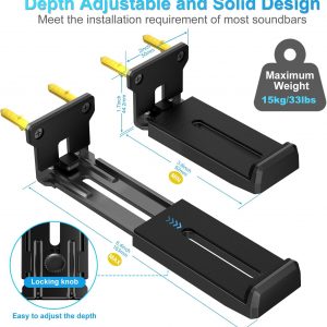 ZUOLACO Soporte de Montaje en Pared para Barra de Sonido para Samsung, Bose, Vizio, LG, Sony, JBL, Sonos y Más Soportes de Barras de Sonido Debajo del TV, Soporta hasta 33 lbs, Profundidad Ajustable