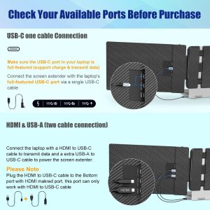 KEFEYA Laptop Screen Extender, 14" FHD 1080P IPS Laptop Monitor Extender Dual Screen, Portable Monitor for Laptops 13-17" with USB-C/HDMI Port, Plug n Play for Windows/Mac/Android/Switch/PS5