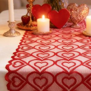 Camino de mesa de encaje con corazón rojo, decoración del día de San Valentín para bodas, decoraciones de San Valentín, aniversario, cocina, comedor, decoración de mesa de hogar, 13 x 72