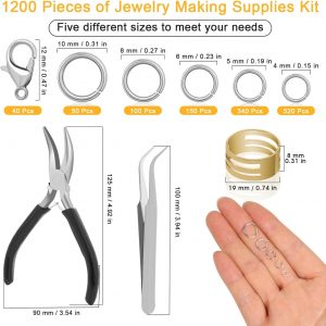 Anezus 1200PCS Jump Rings for Jewelry Making Kit, Jump Rings and Necklace Clasps with Jump Ring Pliers Tools for Jewelry Making Supplies and Necklace Repair (Silver)