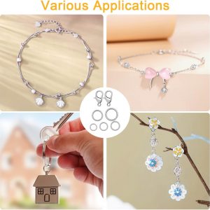 Anezus 1200PCS Jump Rings for Jewelry Making Kit, Jump Rings and Necklace Clasps with Jump Ring Pliers Tools for Jewelry Making Supplies and Necklace Repair (Silver)