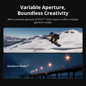 DJI Osmo Action 6 Combo mejorado, cámara de acción con sensor cuadrado de 1/1.1 ″, apertura variable de f/2.0–f/4.0, duración de batería extendida con 2 baterías, cámara de acción 8K para filmación