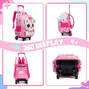 ZBAOGTW Cute Rolling Backpack for Girls School Backpacks with Wheels for Girls 8-12 Kawaii Rolling Backpack Kids Backpacks with Wheels Travel Luggage for Elementary Student
