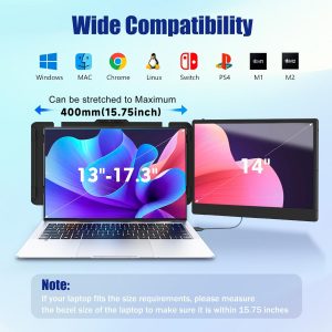 KEFEYA Laptop Screen Extender, 14" FHD 1080P IPS Laptop Monitor Extender Dual Screen, Portable Monitor for Laptops 13-17" with USB-C/HDMI Port, Plug n Play for Windows/Mac/Android/Switch/PS5
