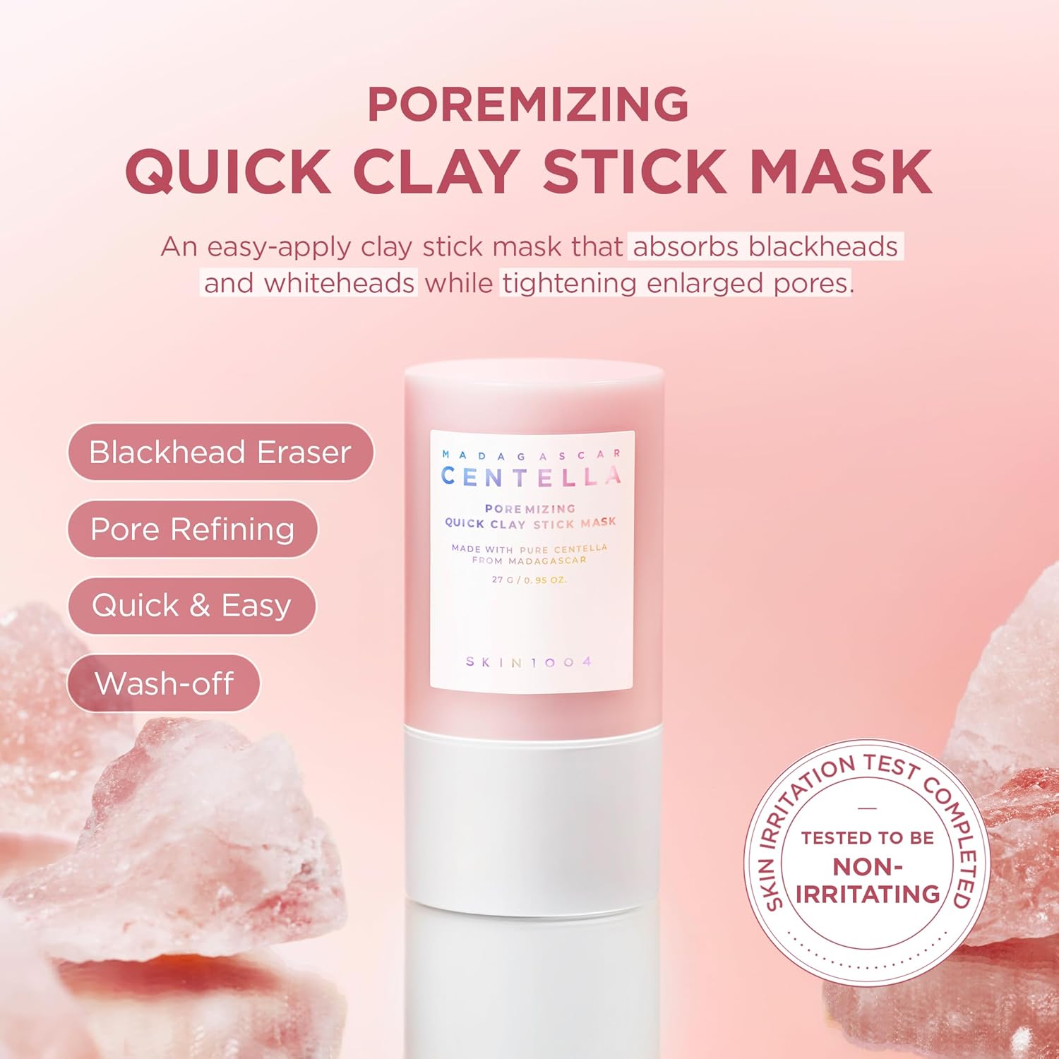 SKIN1004 Máscara de Barra de Arcilla Rápida Poremizing 27g, 0.95oz, Tratamiento Facial Coreano para Minimización de Poros, Máscara de Arcilla Rosa con Sal Rosa del Himalaya y Centella de Madagascar